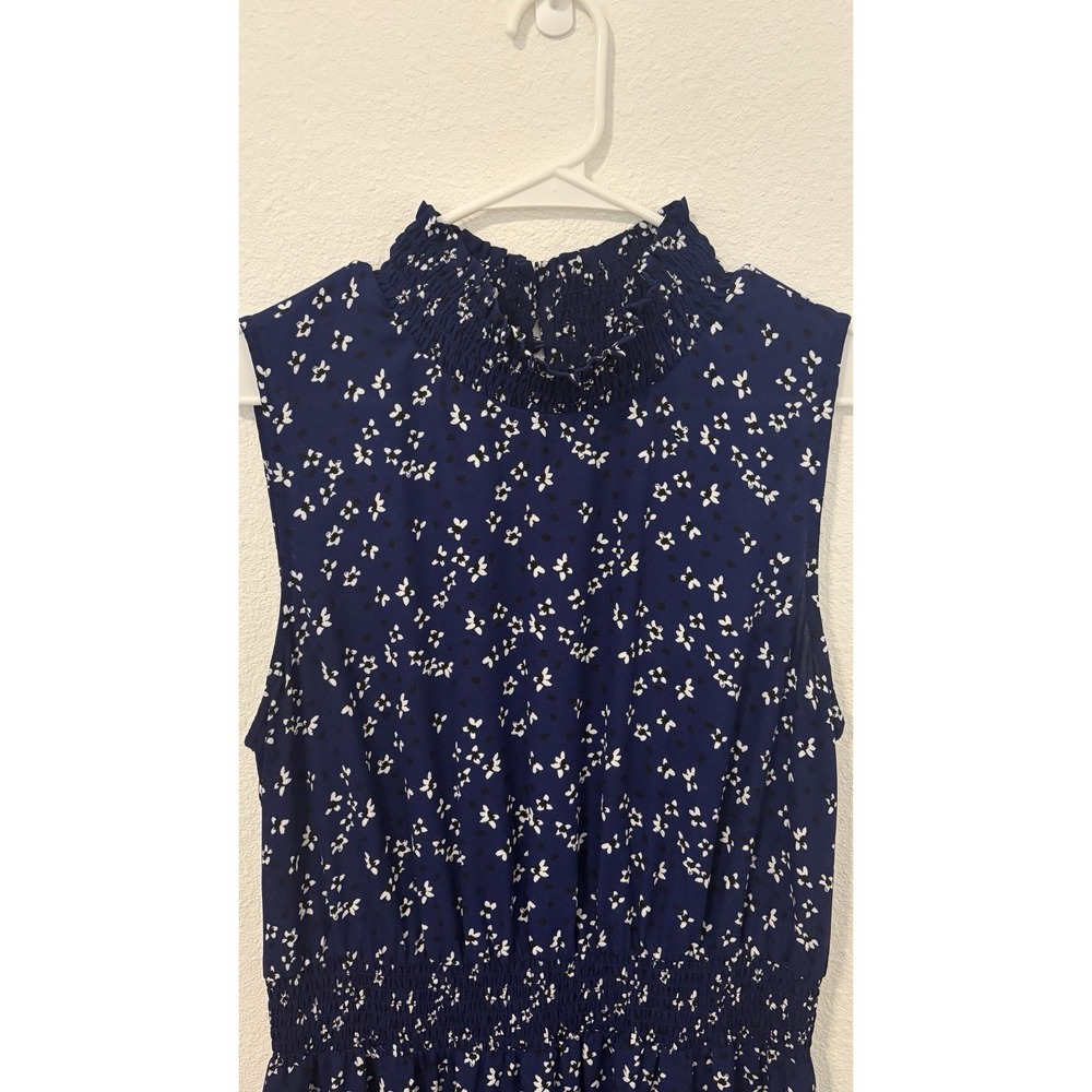 Nanette Lepore Mock Neck Floral Print Dress Cottagecore Size 16 Blue Black - Picture 3 of 5